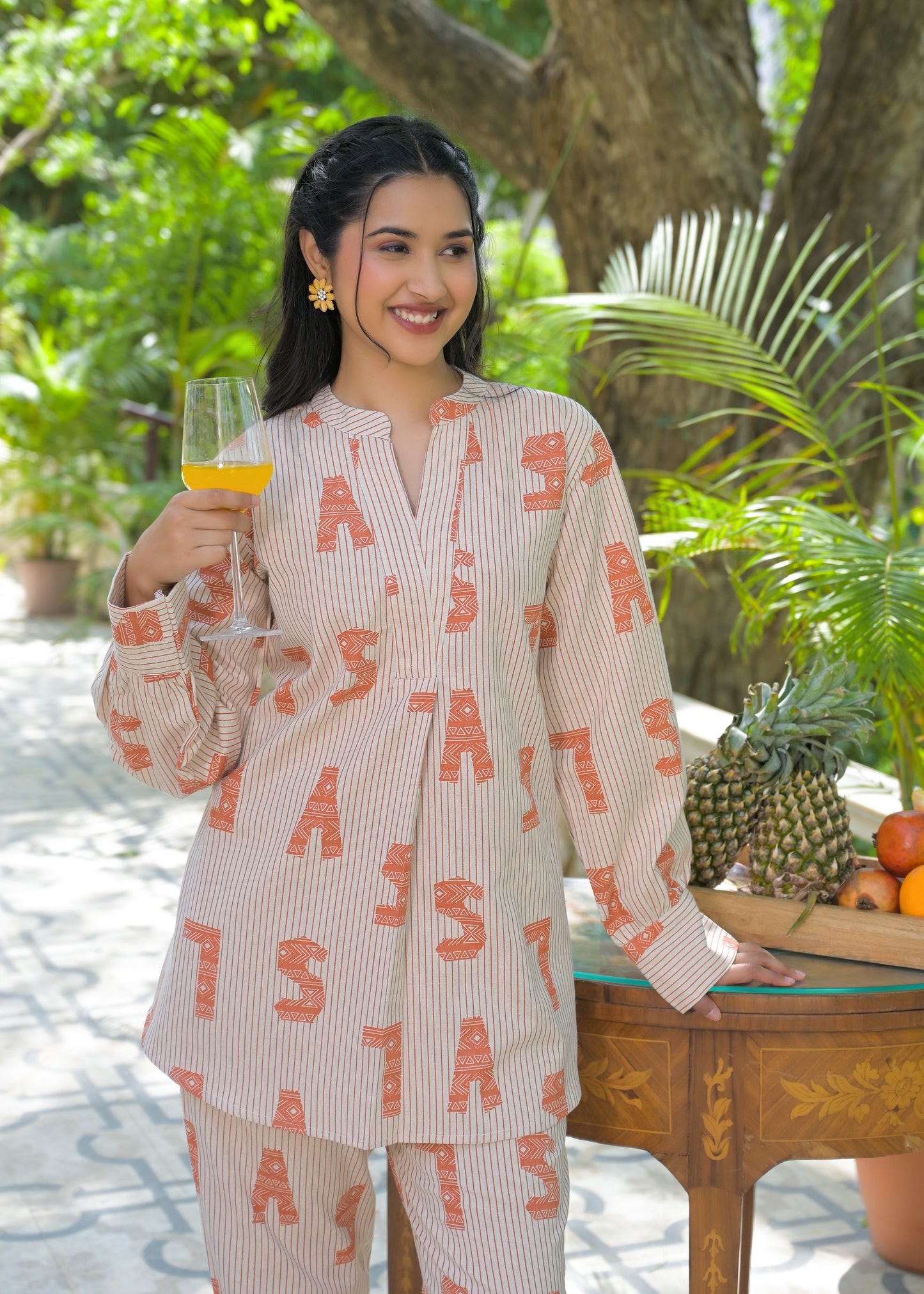 Rust Lettered Ease Cotton Co-ord Set