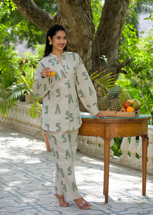 Green Lettered Ease Cotton Co-ord Set