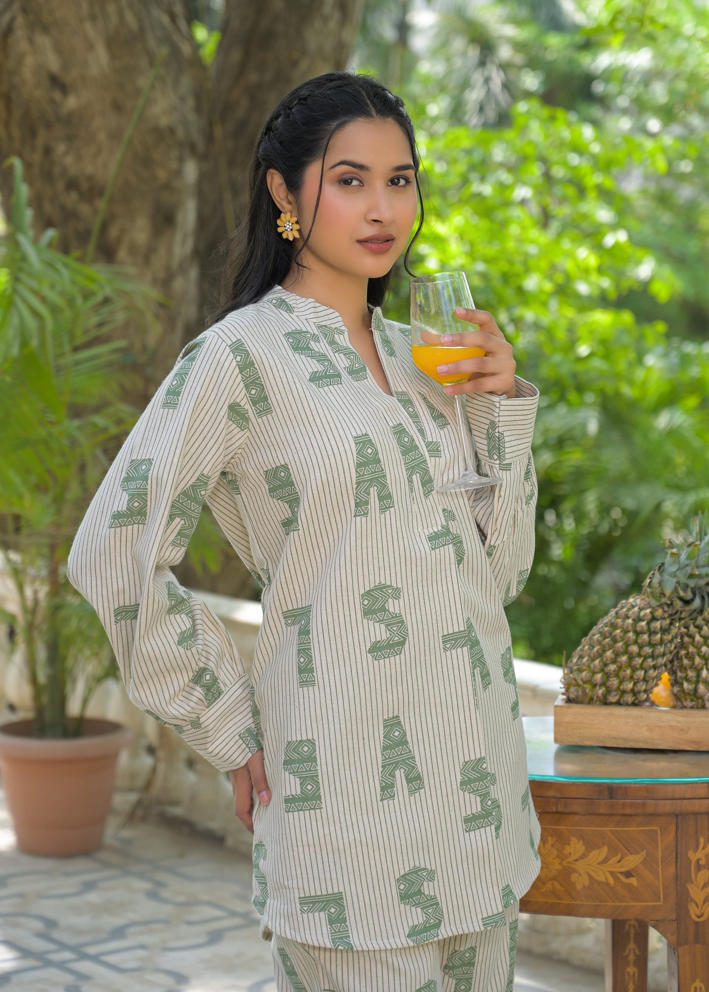 Green Lettered Ease Cotton Co-ord Set