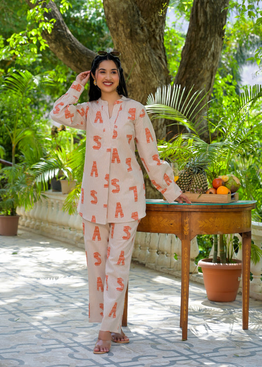 Rust Lettered Ease Cotton Co-ord Set