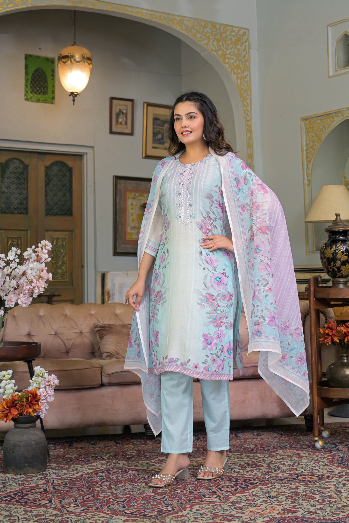 Icy Blue Eira Cotton Linen Suit Set