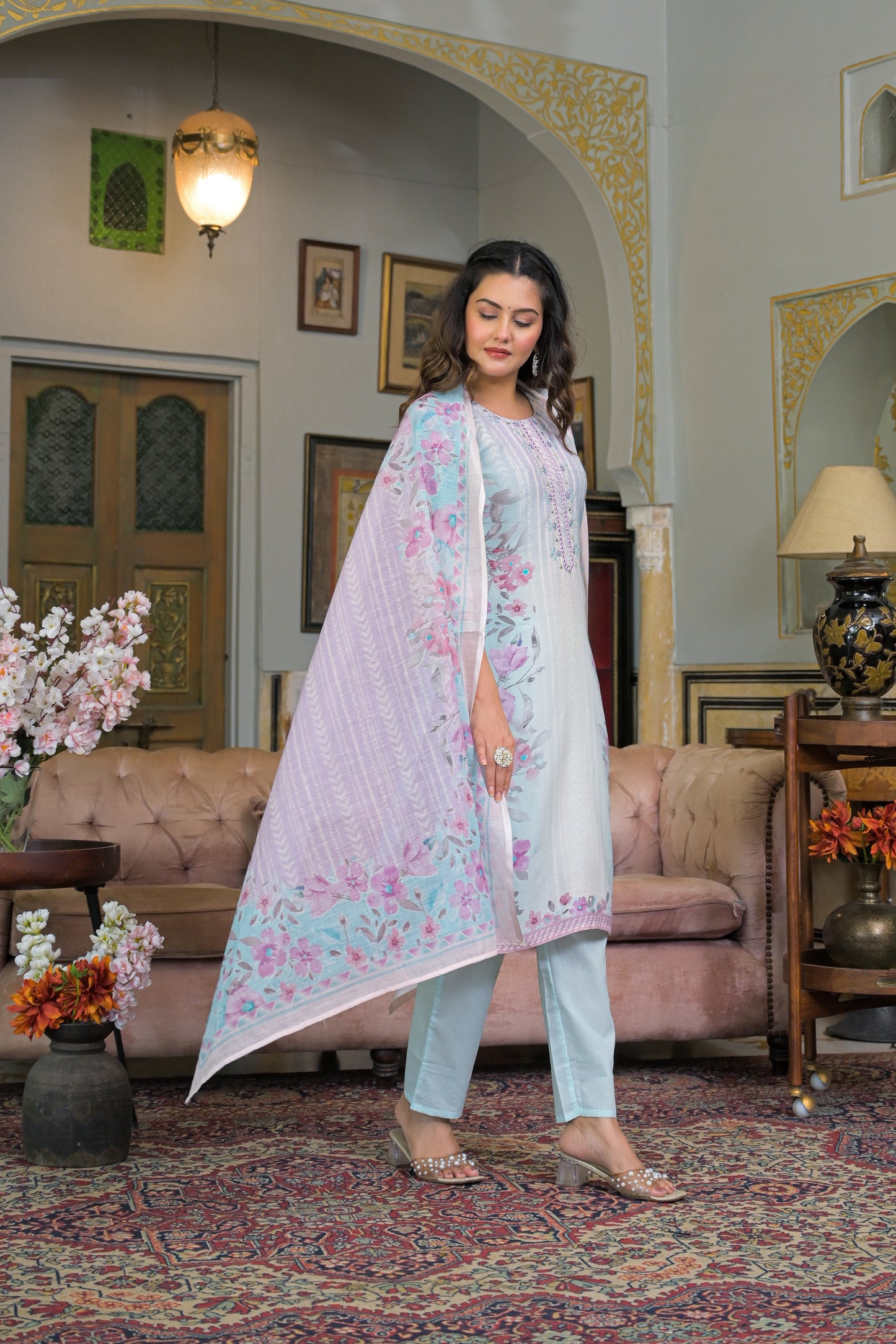 Icy Blue Eira Cotton Linen Suit Set