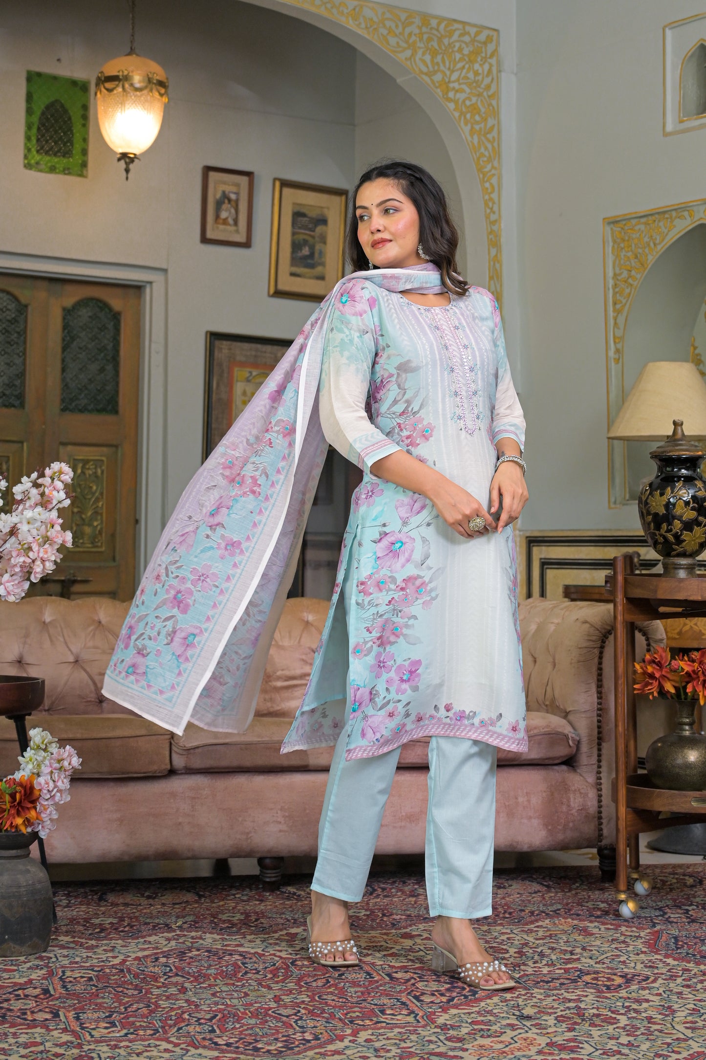 Icy Blue Eira Cotton Linen Suit Set