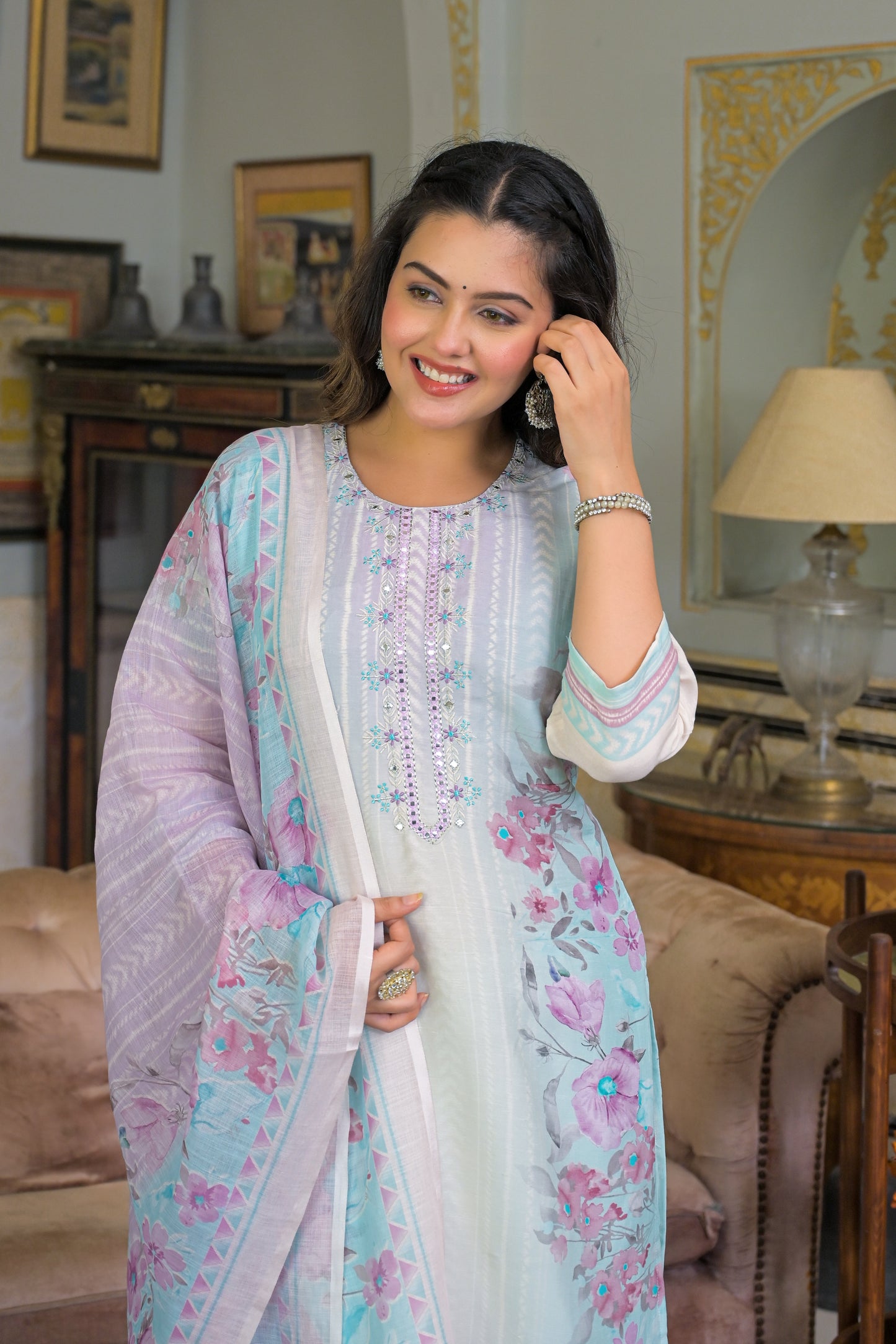Icy Blue Eira Cotton Linen Suit Set