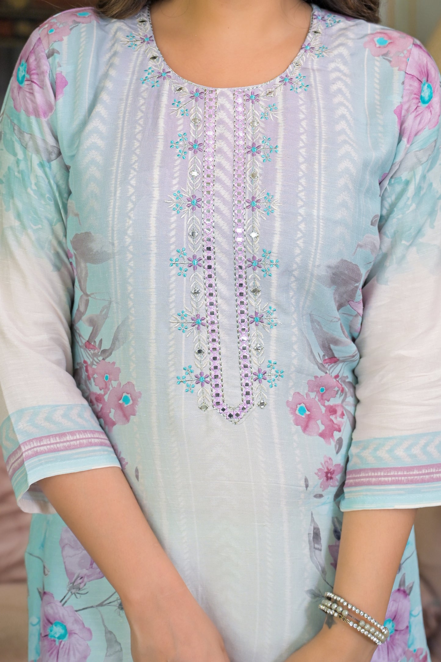 Icy Blue Eira Cotton Linen Suit Set