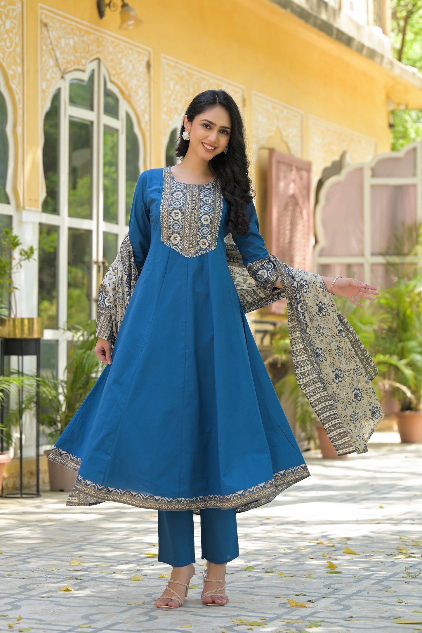 Blue A-Line Cotton Suit Set