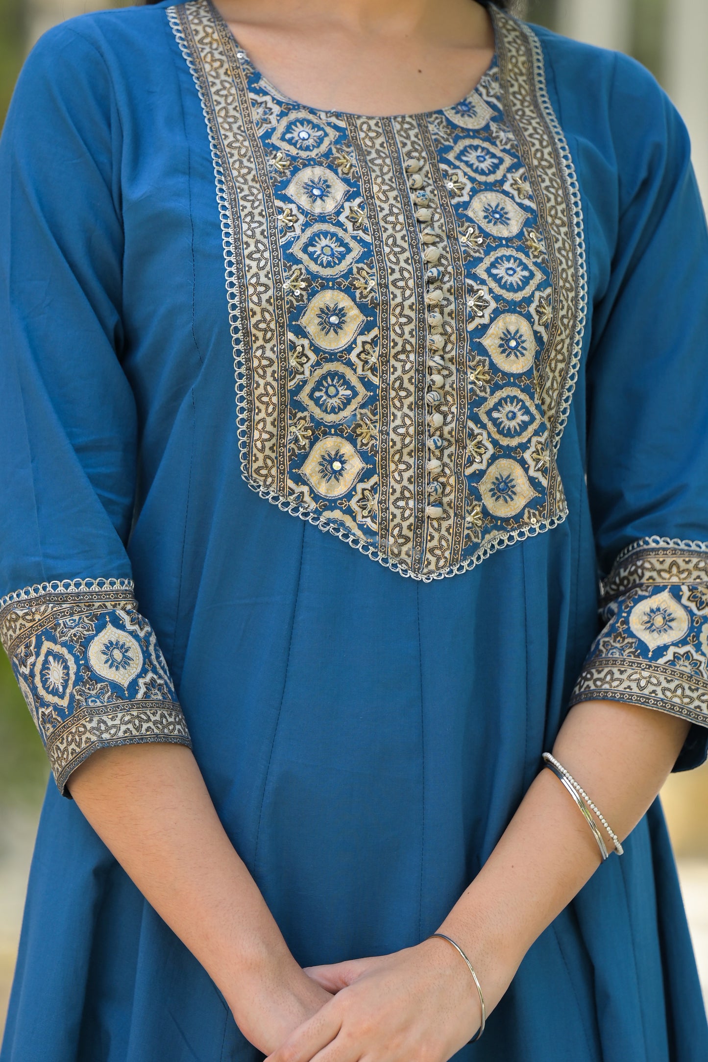 Blue A-Line Cotton Suit Set