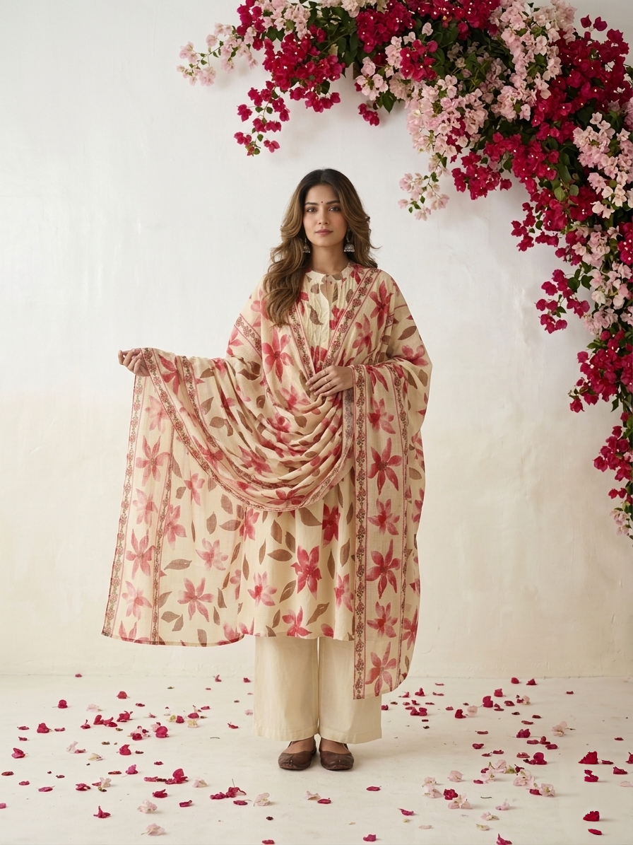 Gulnaar Cotton Suit Set - Pink