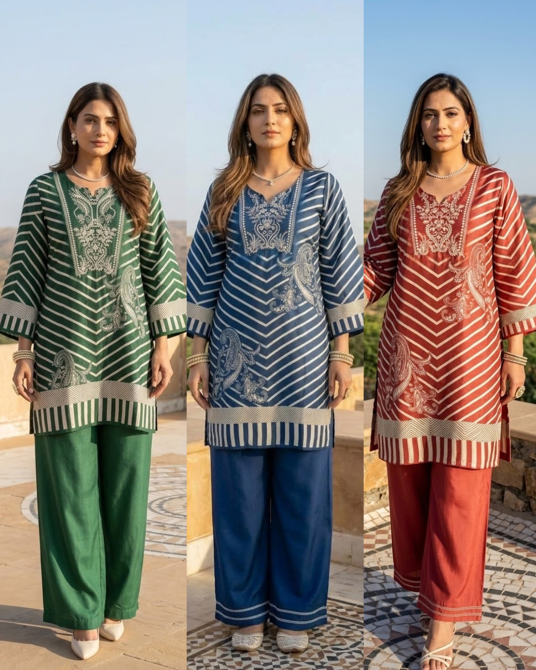 Muslin Striped Co-ord Set - Bottle Green