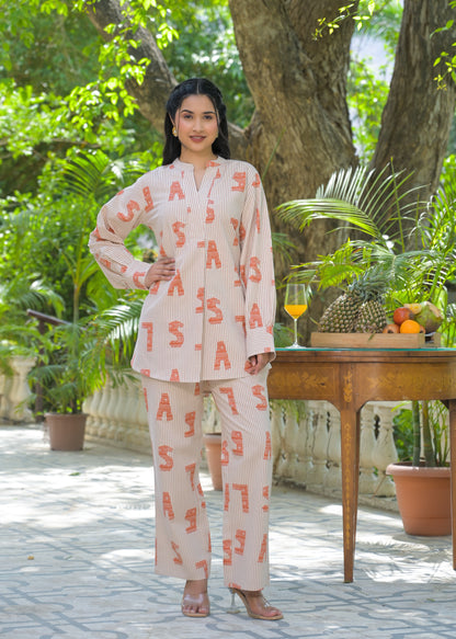 Rust Lettered Ease Cotton Co-ord Set