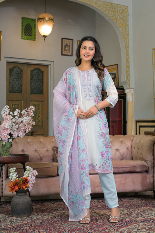 Icy Blue Eira Cotton Linen Suit Set