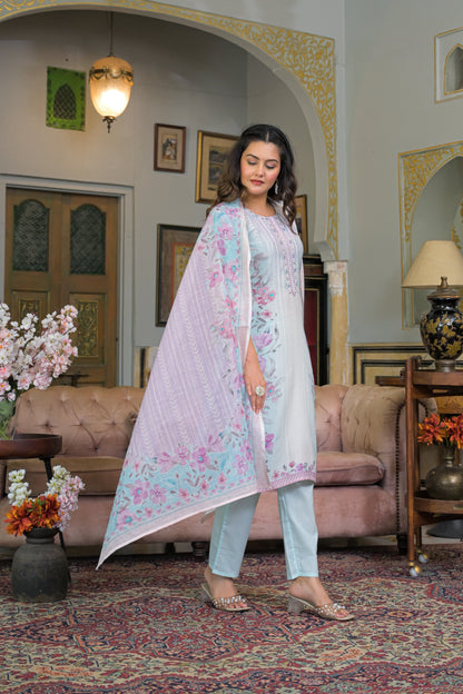 Icy Blue Eira Cotton Linen Suit Set