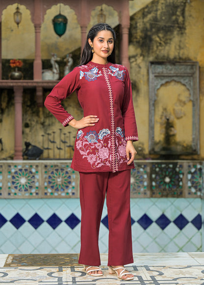 Maroon FloraLine Co-ord Set