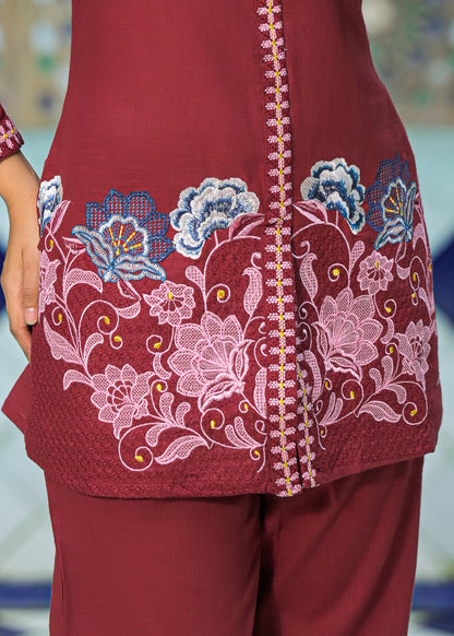 Maroon FloraLine Co-ord Set