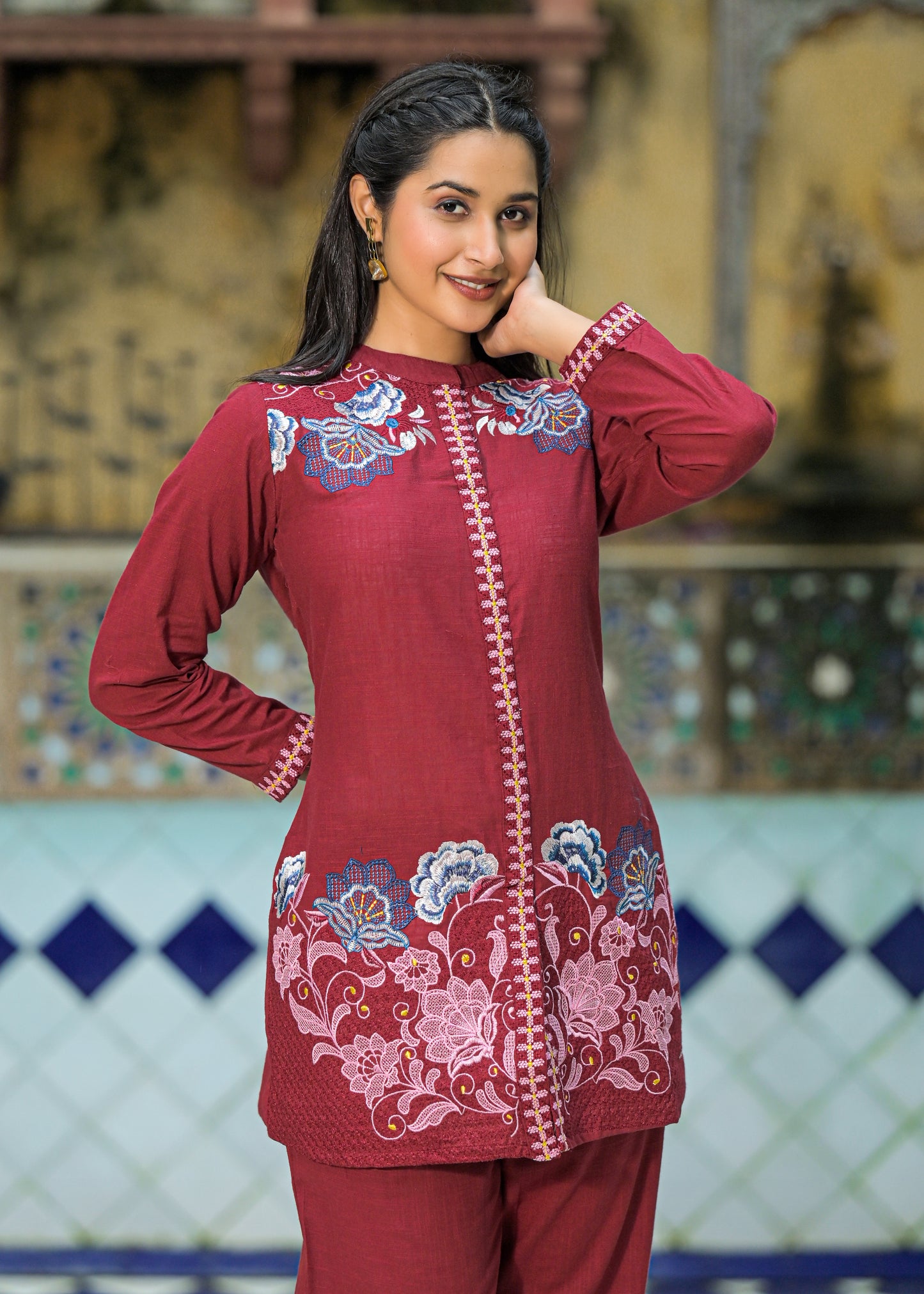 Maroon FloraLine Co-ord Set