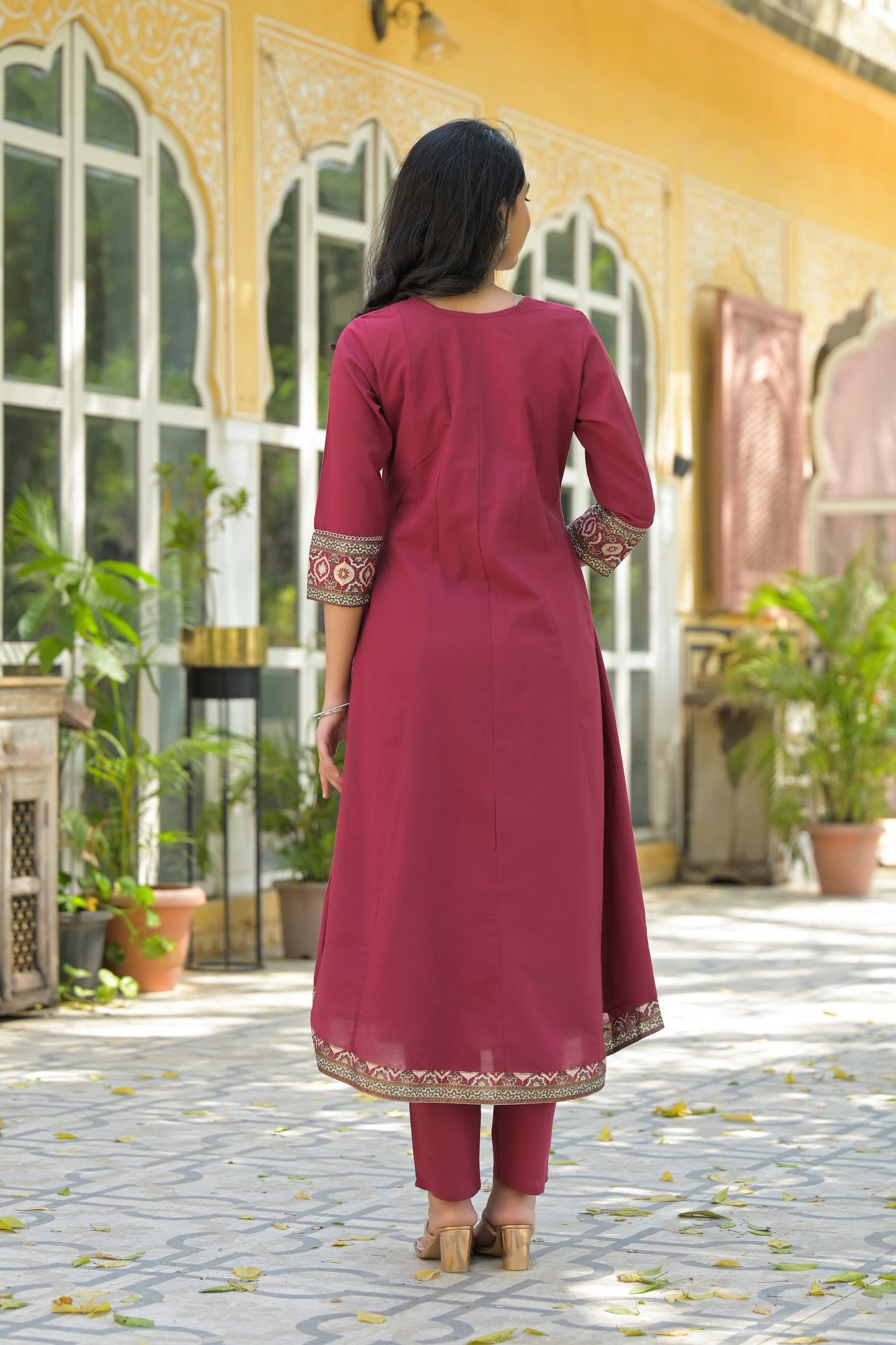 Red A-Line Cotton Suit Set