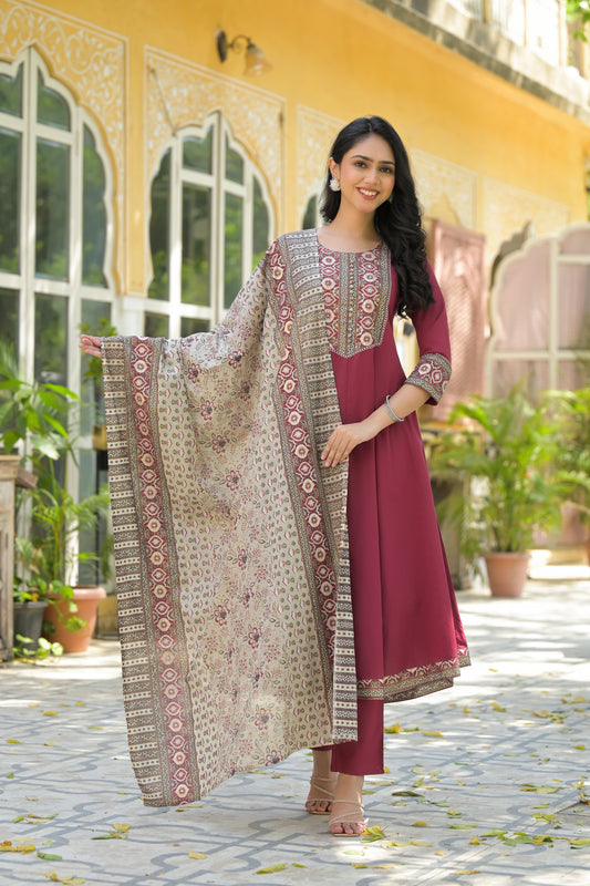 Red A-Line Cotton Suit Set