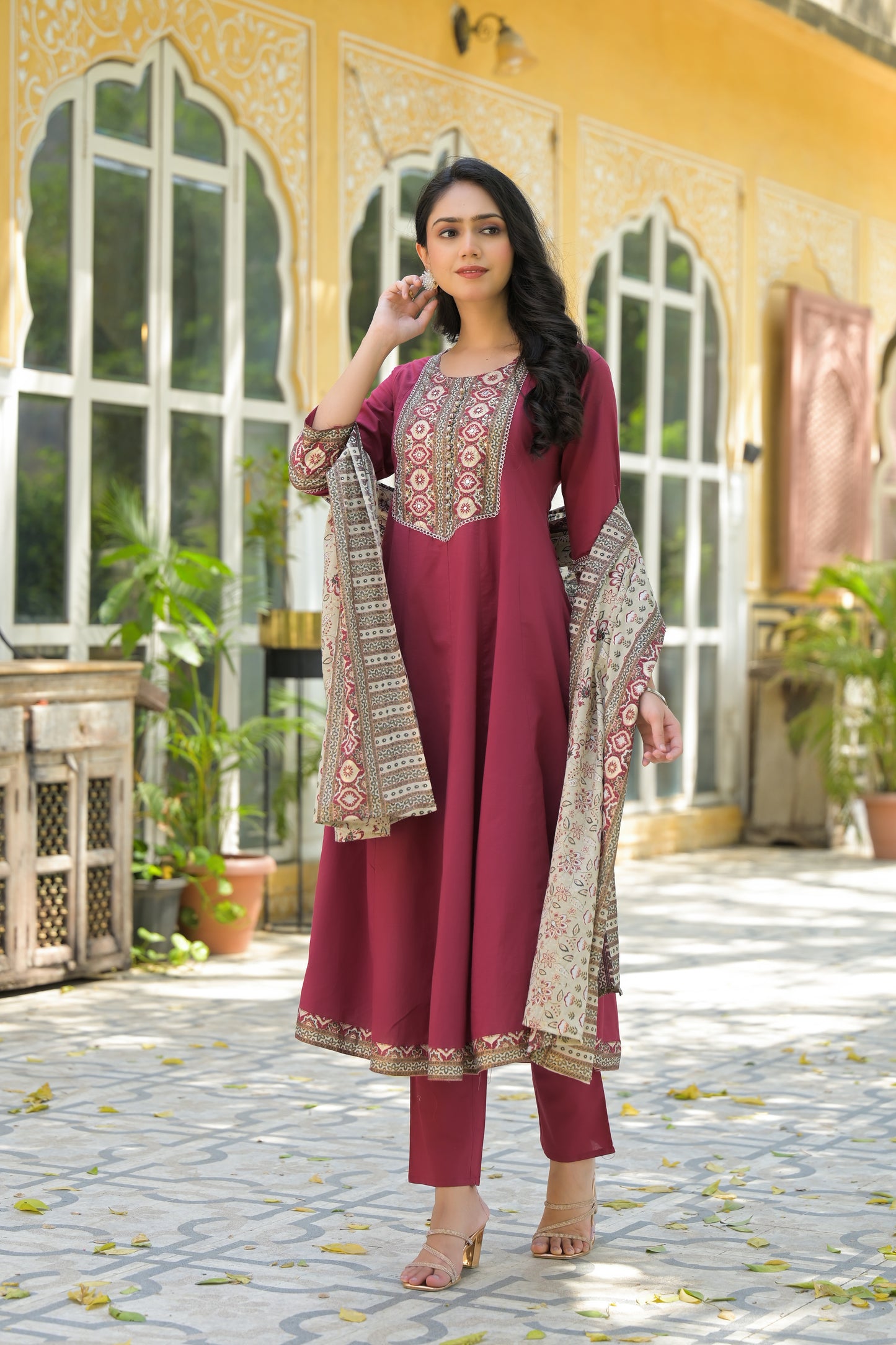 Red A-Line Cotton Suit Set