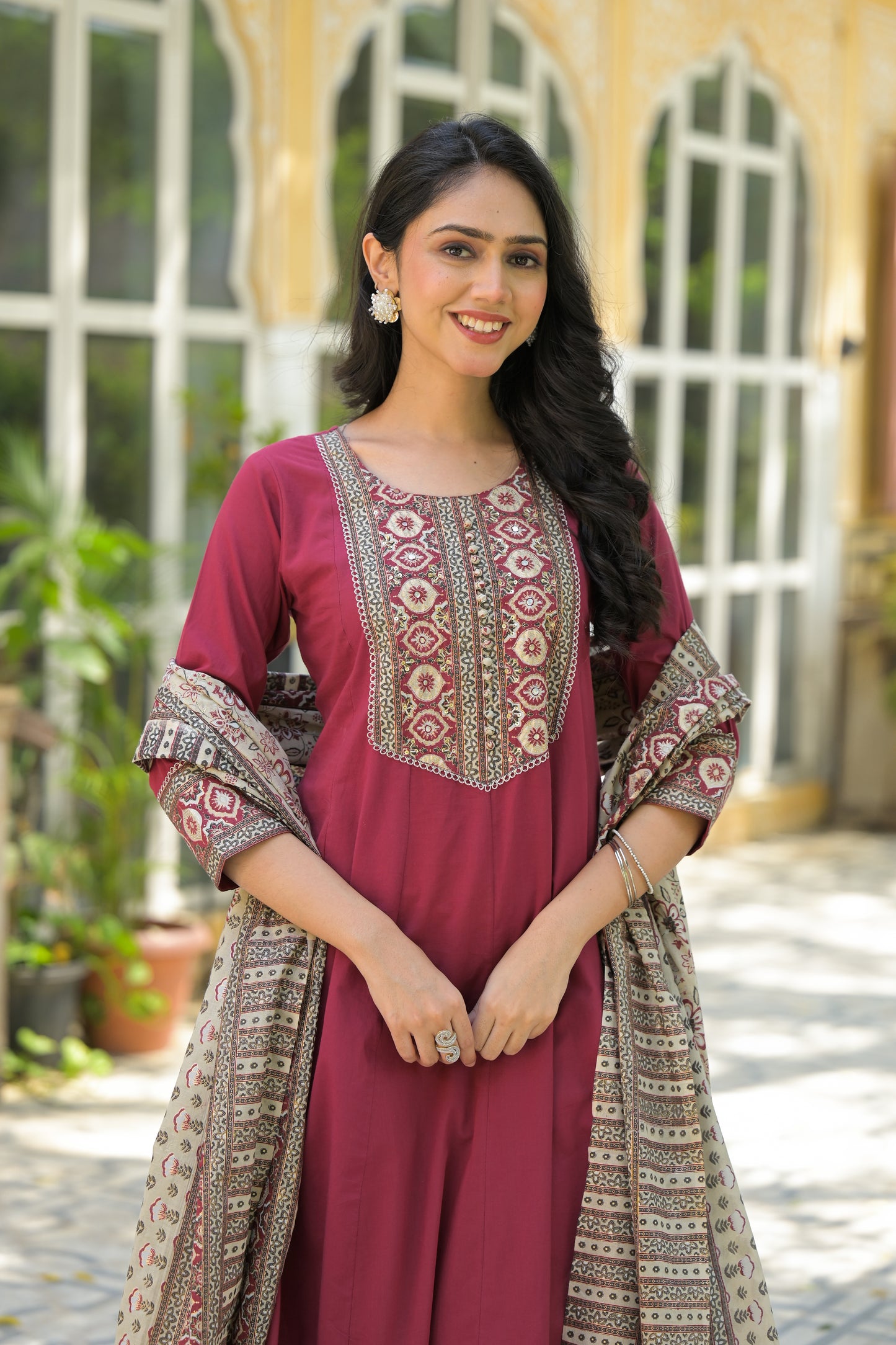 Red A-Line Cotton Suit Set