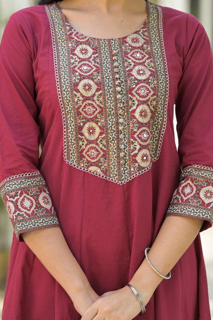 Red A-Line Cotton Suit Set