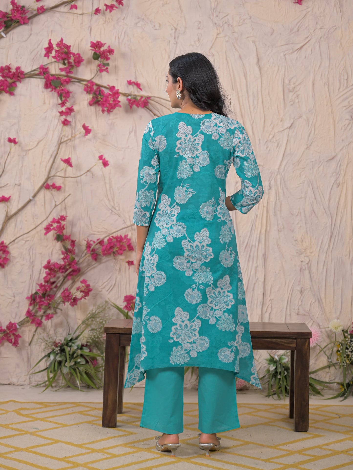 Blue Floral Cotton Kurta Set