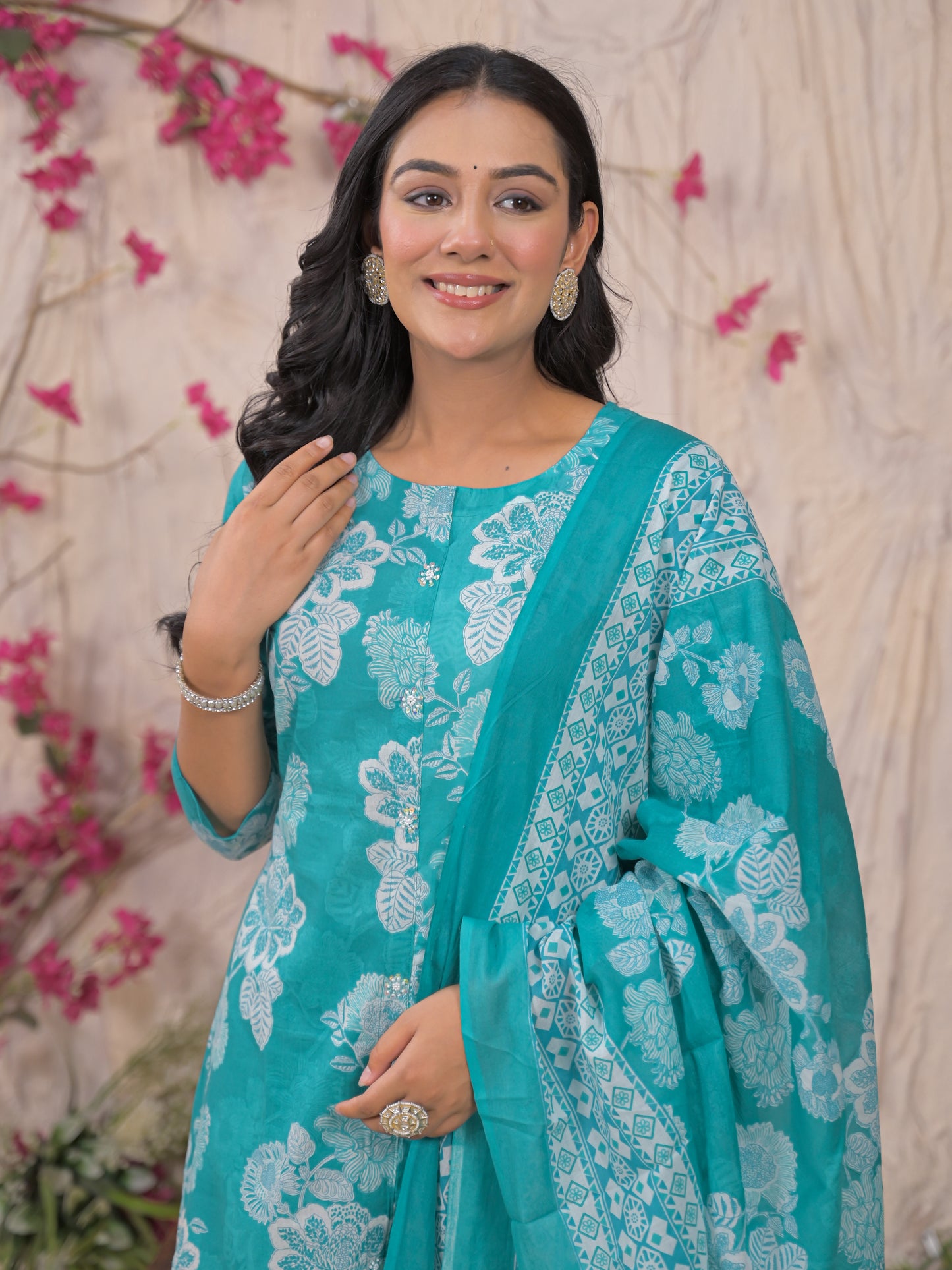 Blue Floral Cotton Kurta Set
