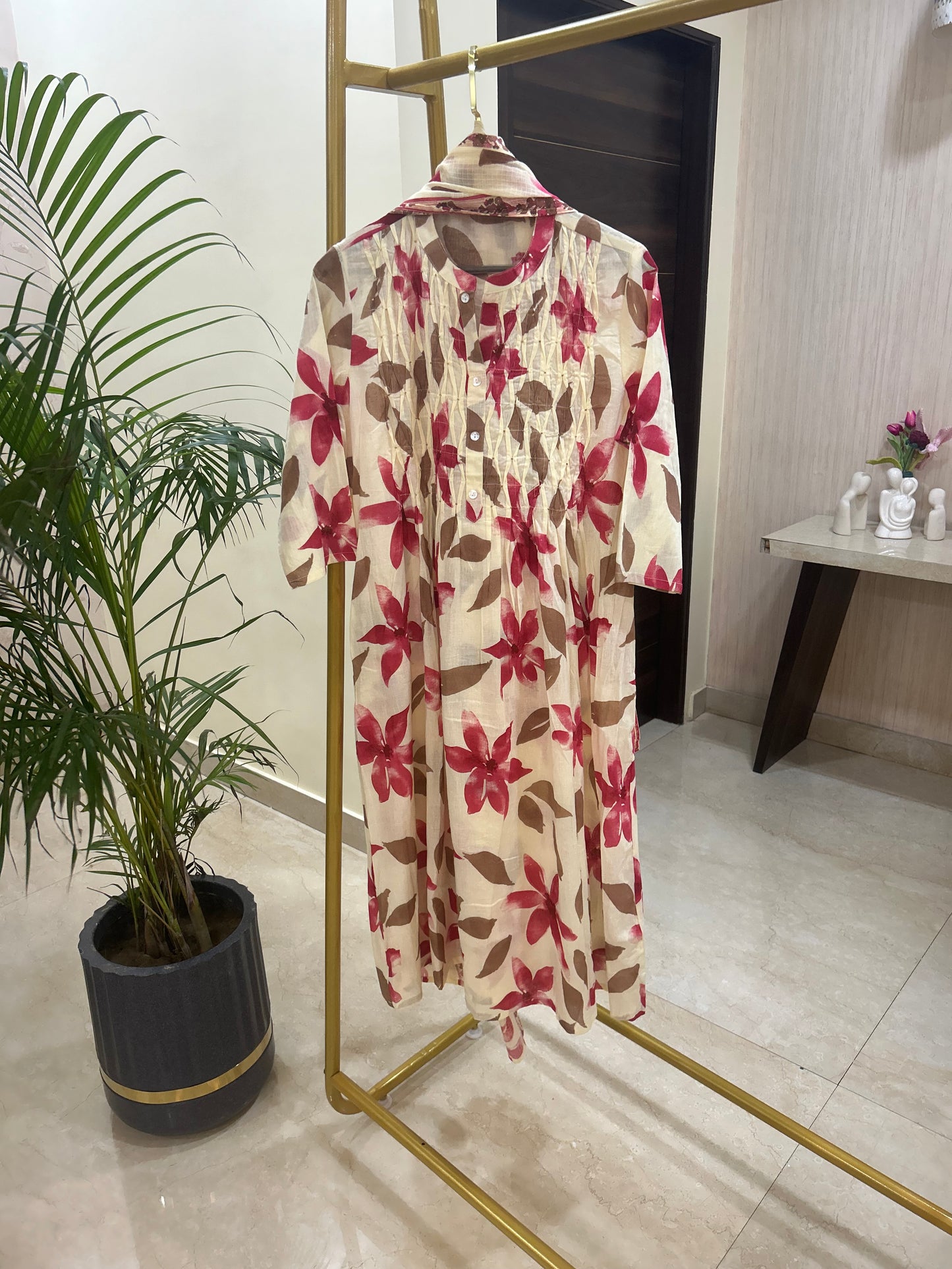 Gulnaar Cotton Suit Set - Pink