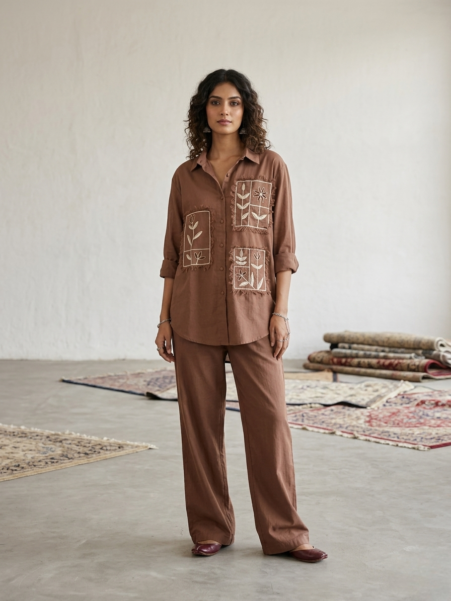 Pocket Cotton Co-ord Set - Brown