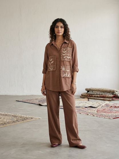 Pocket Cotton Co-ord Set - Brown