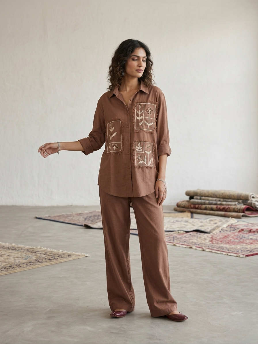 Pocket Cotton Co-ord Set - Brown