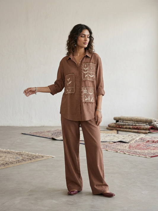 Pocket Cotton Co-ord Set - Brown