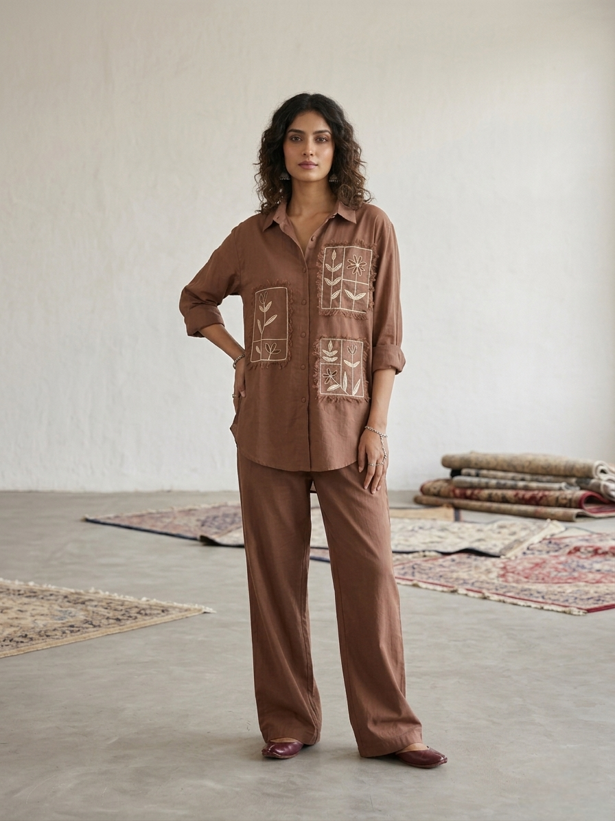 Pocket Cotton Co-ord Set - Brown