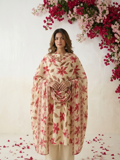 Gulnaar Cotton Suit Set - Pink