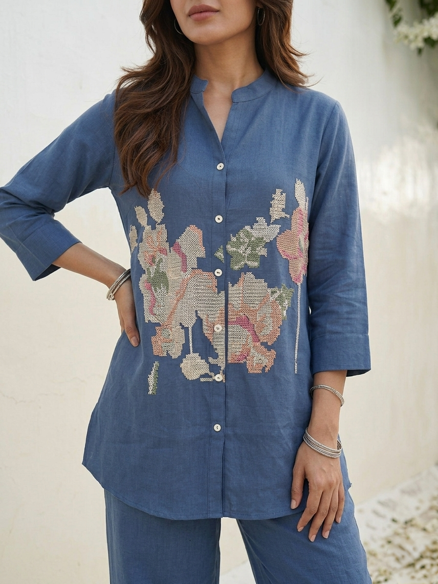Women's handcrafted embroidered cotton co-ord set for everyday and festive wear