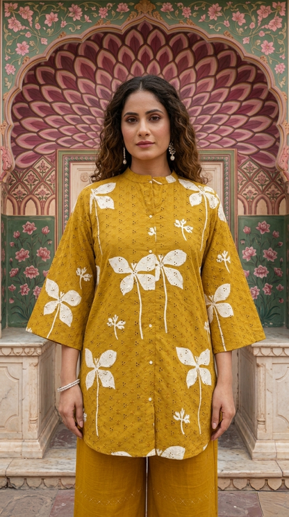 Wildflower Schiffli Cotton Co-ord - Mustard