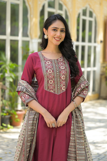 Red A-Line Cotton Suit Set