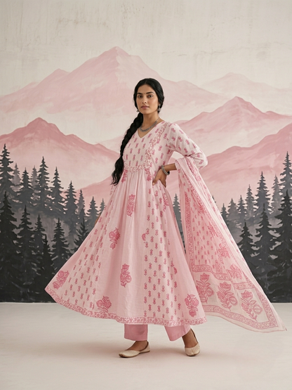 Pink cotton Aline suit set for everyday wear available in size M L XL 2XL 3XL 