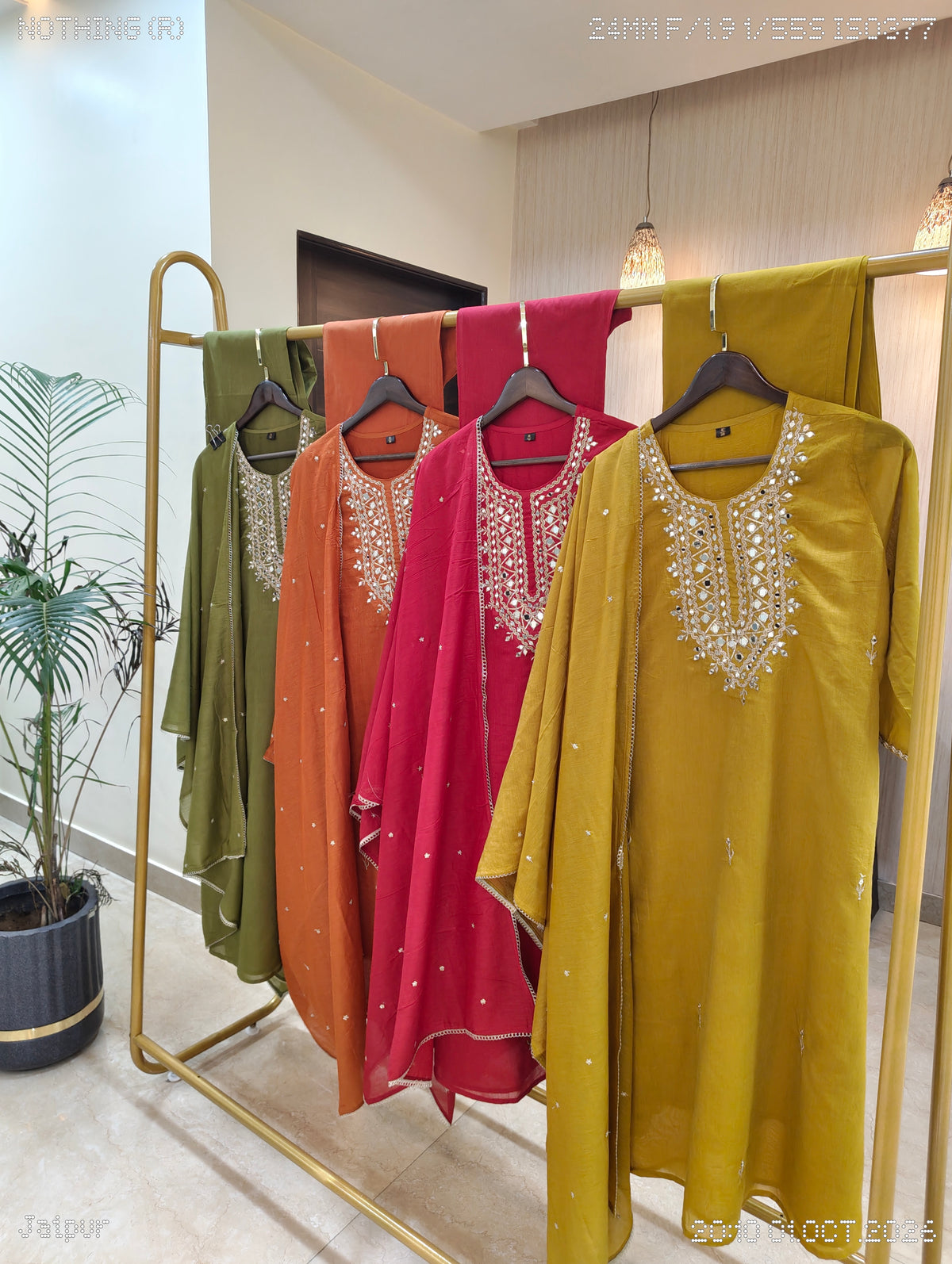 Banarasi Mul Chanderi 3-piece suit set with mirror work A-line kurta, pants and dupatta
