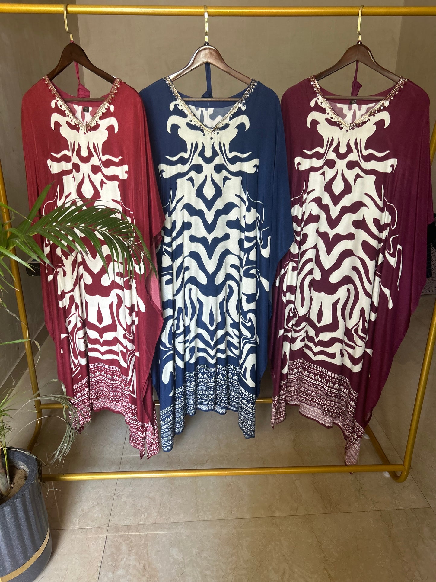 Marbel Muslin Kaftan Set - wine
