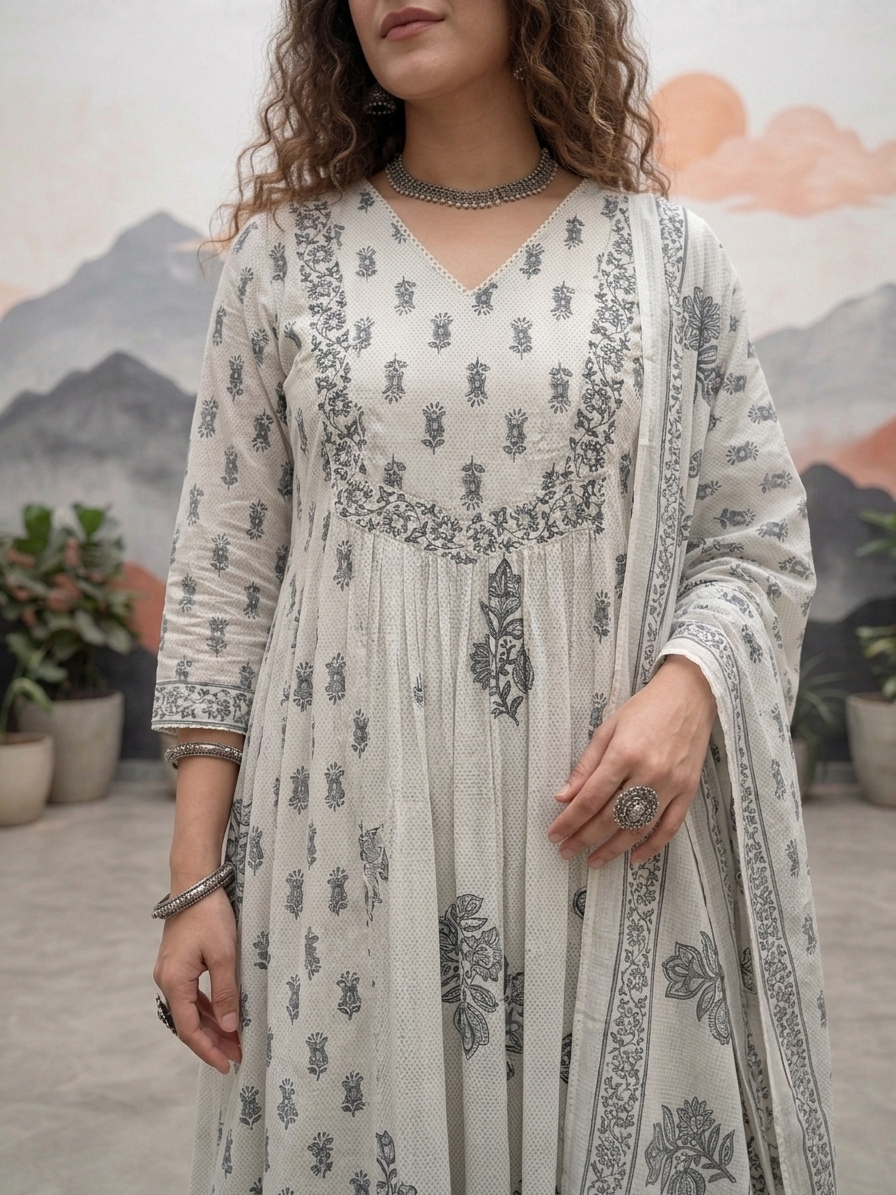 Grey cotton Aline suit set for everyday wear available in size M L XL 2XL 3XL 