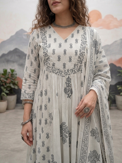 Grey cotton Aline suit set for everyday wear available in size M L XL 2XL 3XL 