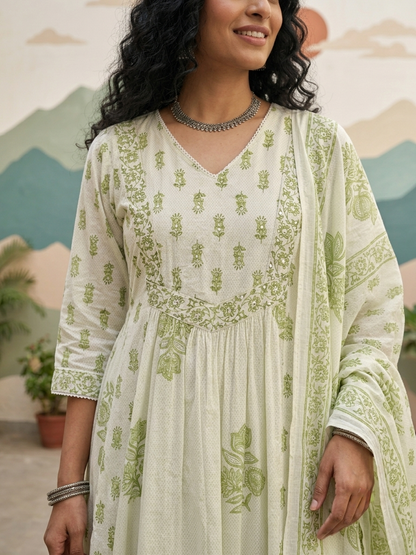 Green cotton Aline suit set for everyday wear available in size M L XL 2XL 3XL 