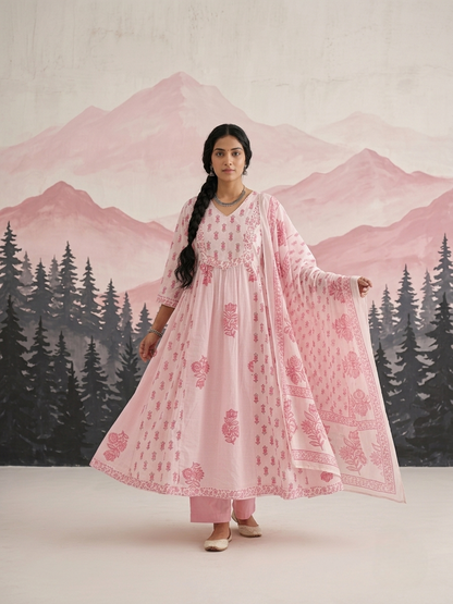 Pink cotton Aline suit set for everyday wear available in size M L XL 2XL 3XL 