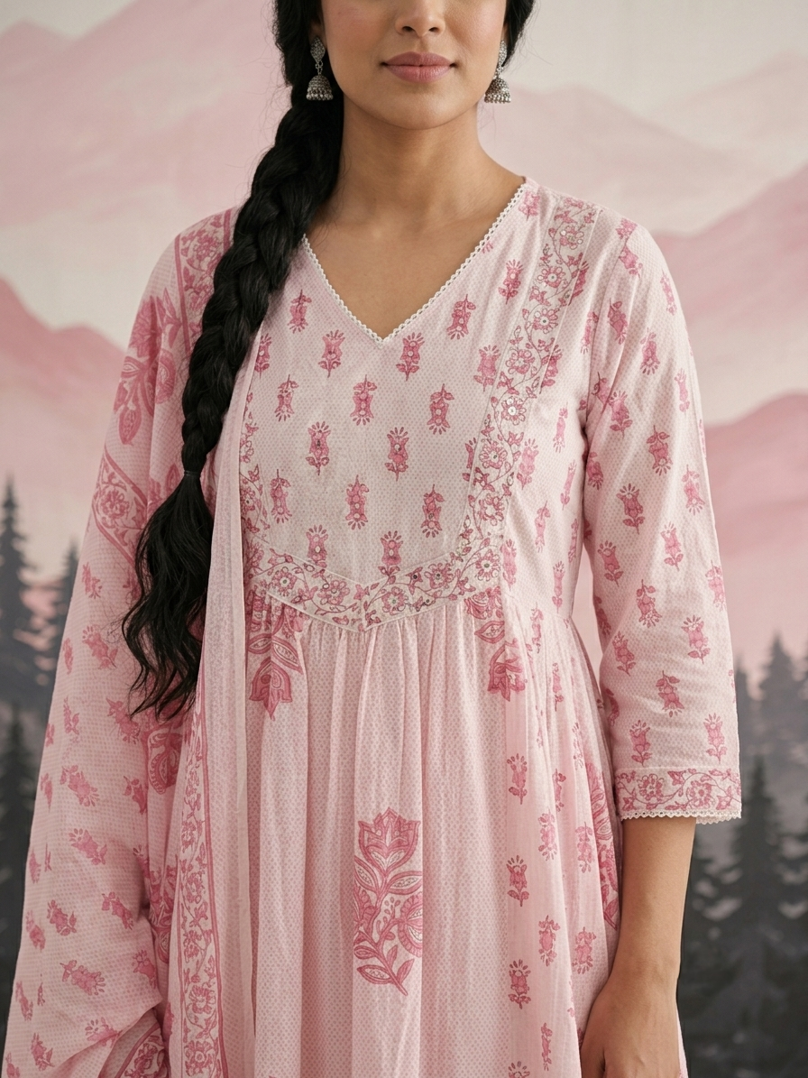 Pink cotton Aline suit set for everyday wear available in size M L XL 2XL 3XL 