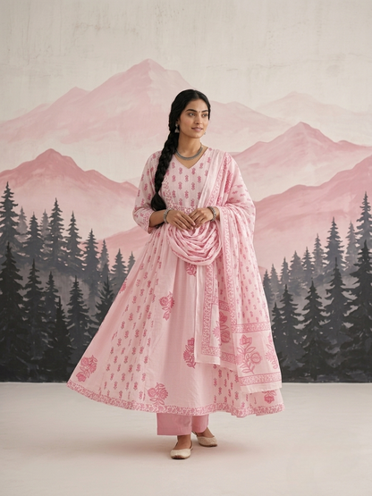 Pink cotton Aline suit set for everyday wear available in size M L XL 2XL 3XL 
