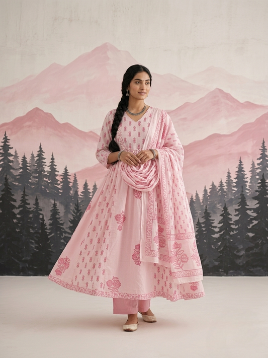 Pink cotton Aline suit set for everyday wear available in size M L XL 2XL 3XL 